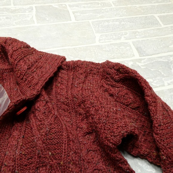 Kilronan‎ Knitwear Wool Sweater Womens Medium Red Long Chunky Cable Knit Ireland - Picture 5 of 11